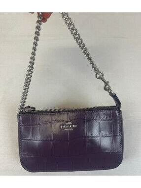 Coach Purple Croc Embossed Nolita 19 Leather Wristlet Bag Silver Hardware